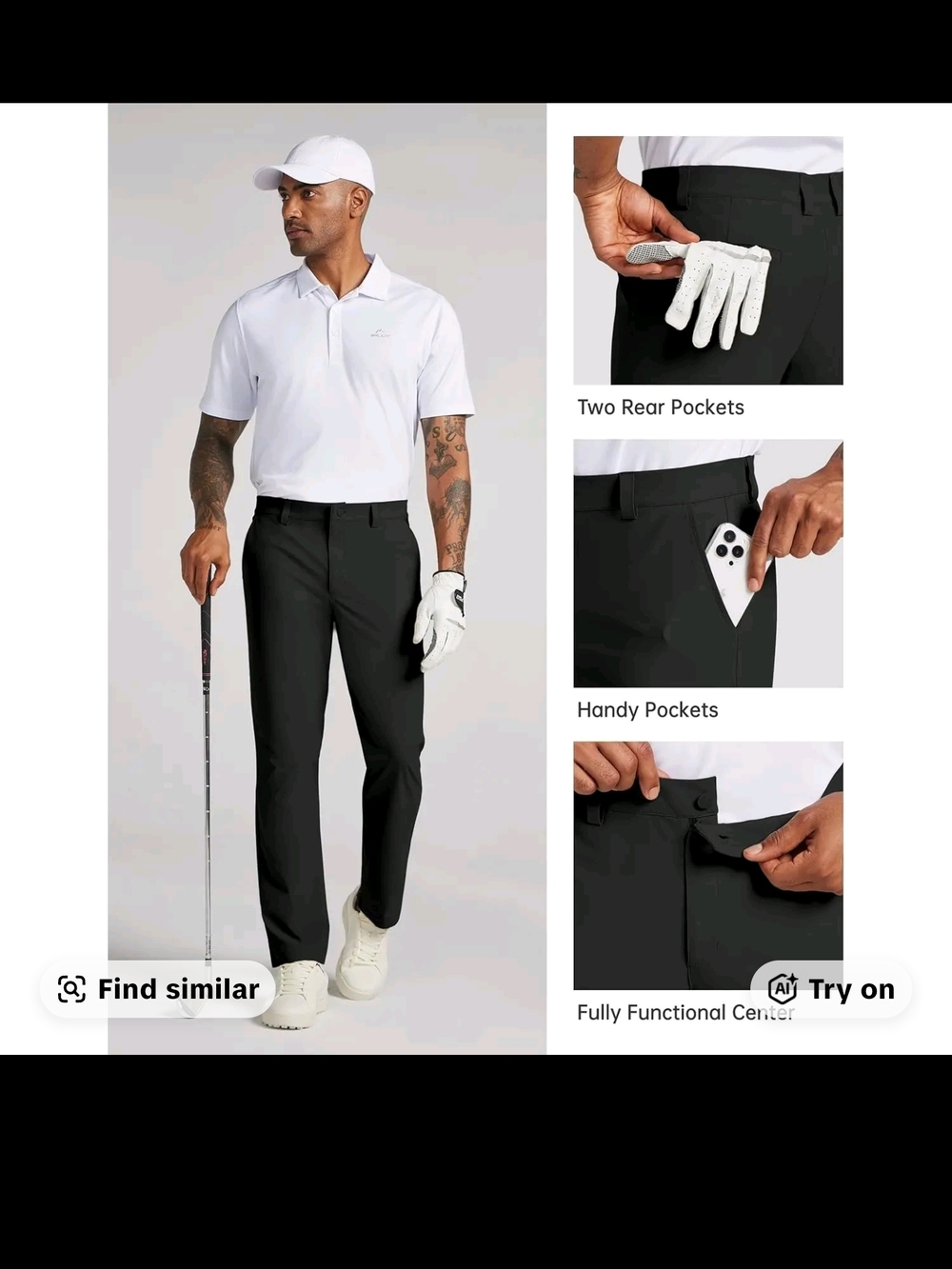 Men's Black Golf Performance Pants